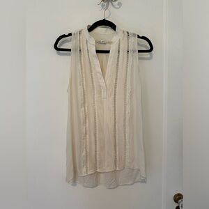 Alice + Olivia ivory semi-sheer pleated sleeveless blouse- size S/P
